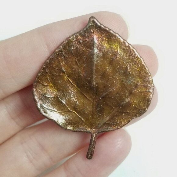 Vintage Brown Copper Color Leaf Shape Brooch, Natrue Forest Lapel Pin, Estate - Picture 2 of 6